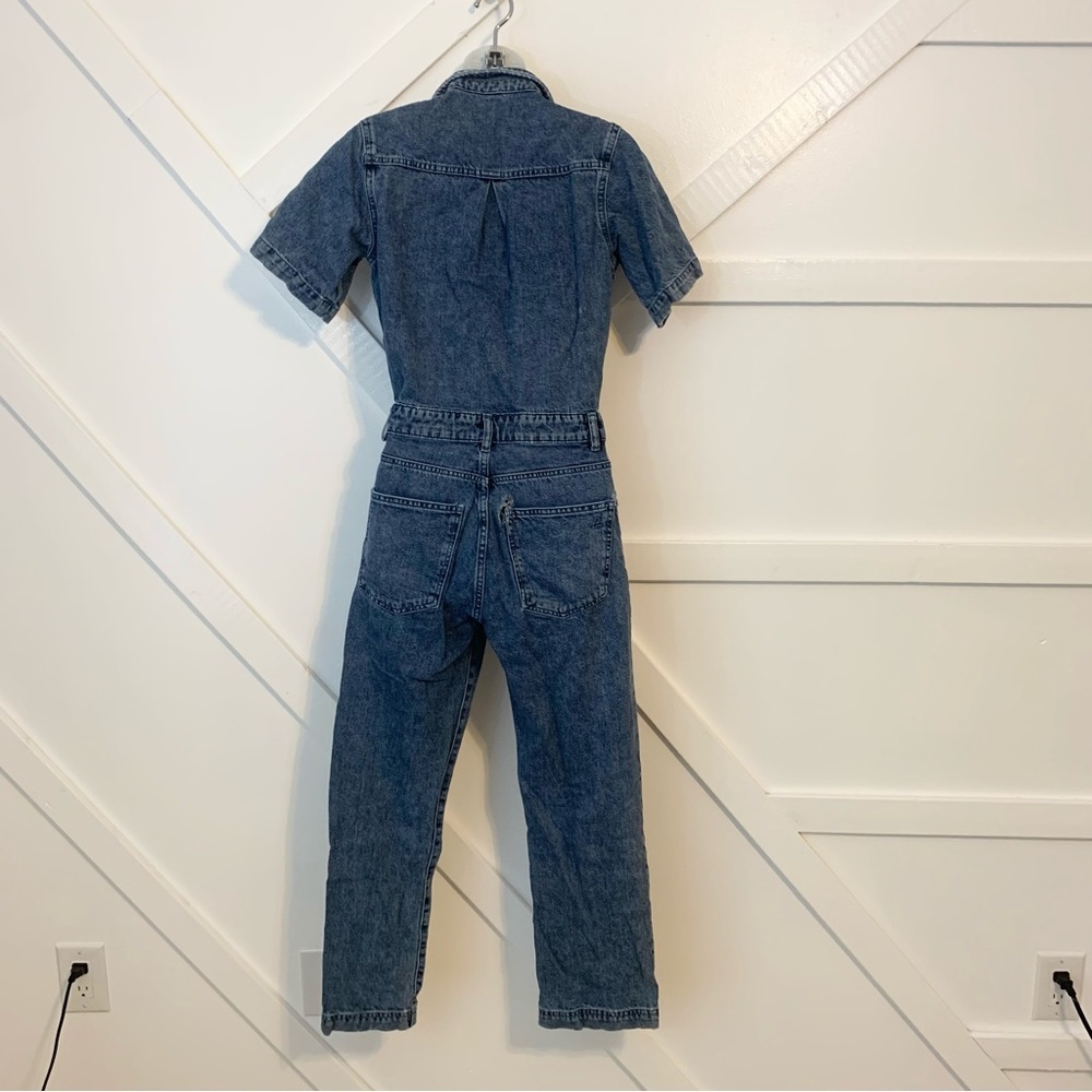DL1961 Hannah Denim Straight Leg Button Front Short Sleeve Long Jumpsuit Sz XS - Picture 6 of 10